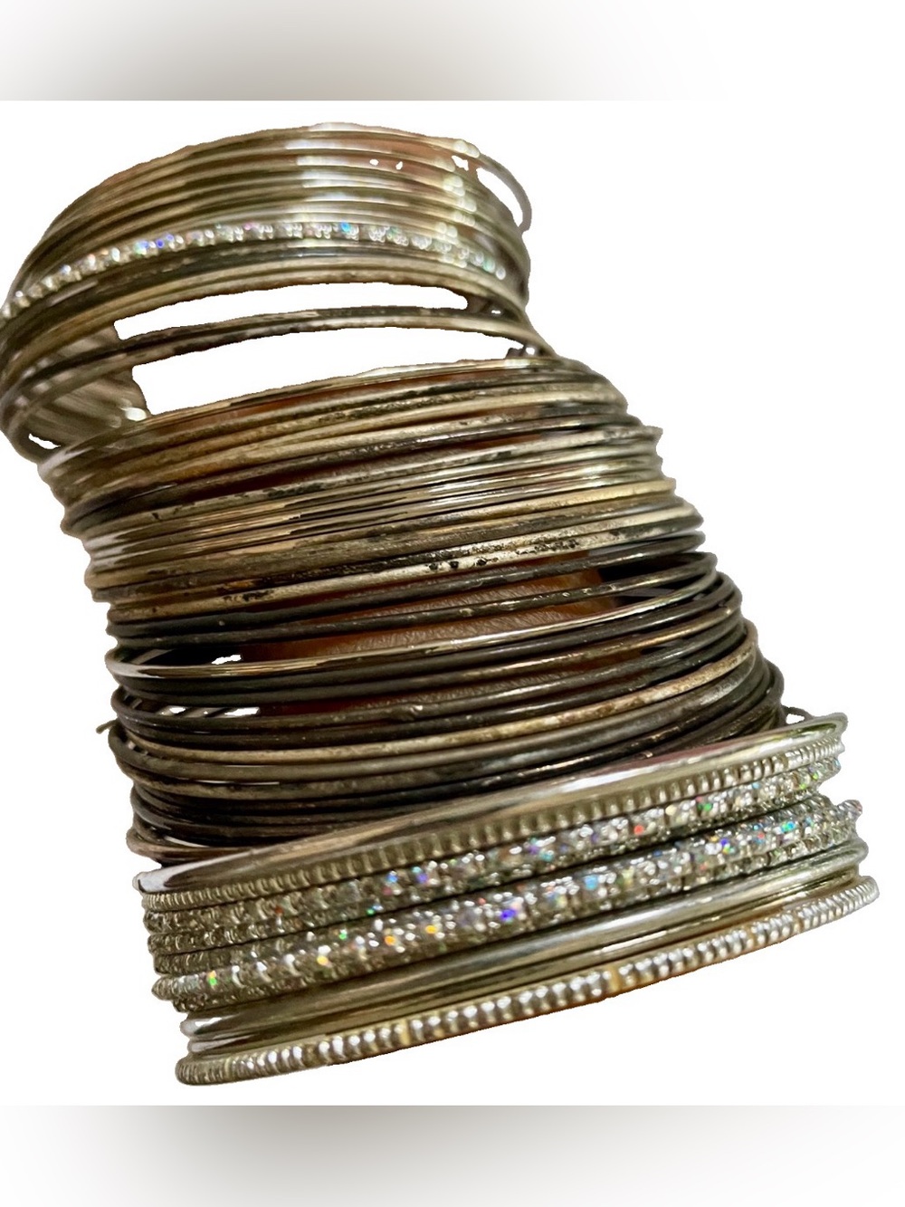 Stack of 61 Vintage Y2K Silver Tone Assorted Metal Bangles Bracelets O/S